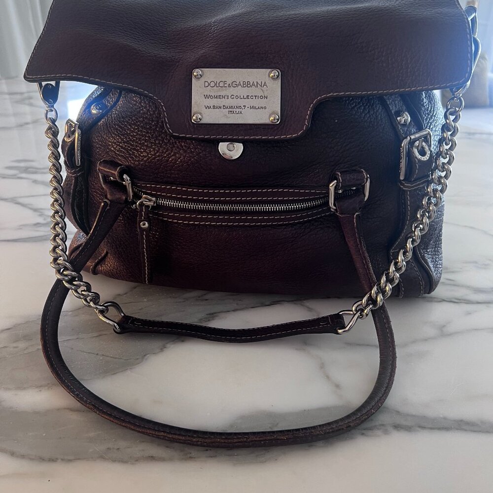 Dolce and Gabana Miss Easy Way Brown Leather Bag PREOWNED/USED Dolce & Gabbana